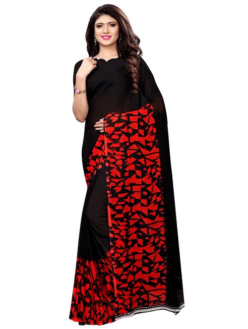 abstract border black printed saree with blouse - 16045635 - Very Small Image - 1