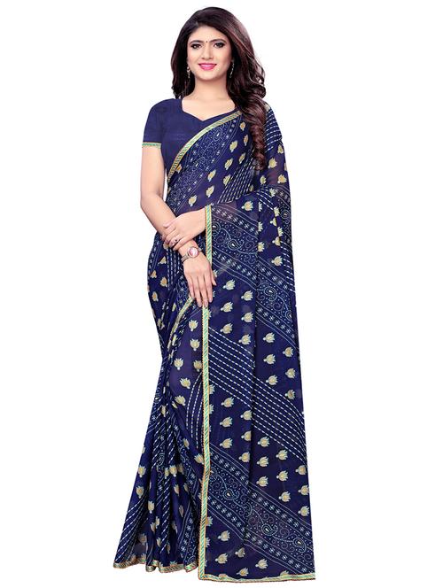lace border floral printed saree with blouse - 16045644 - Very Small Image - 1