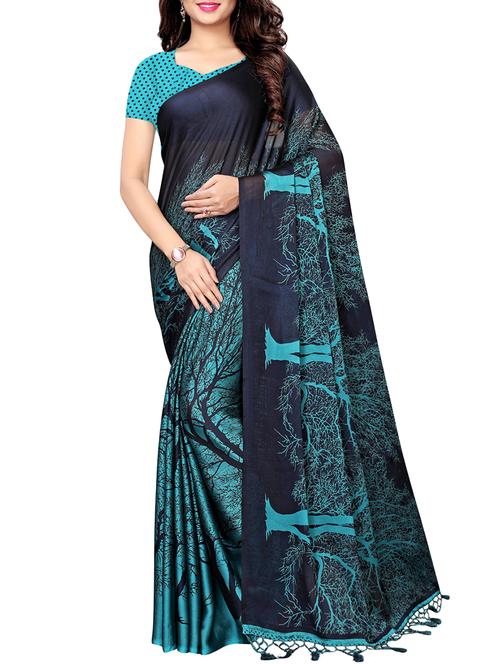 digital graphic turquoise printed saree with blouse - 16045662 - Very Small Image - 1