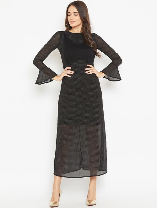 bell sleeved pin dots maxi dress - 16046939 - Very Small Image - 1
