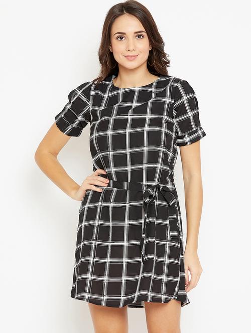tie up checkered a-line dress - 16046944 - Very Small Image - 1