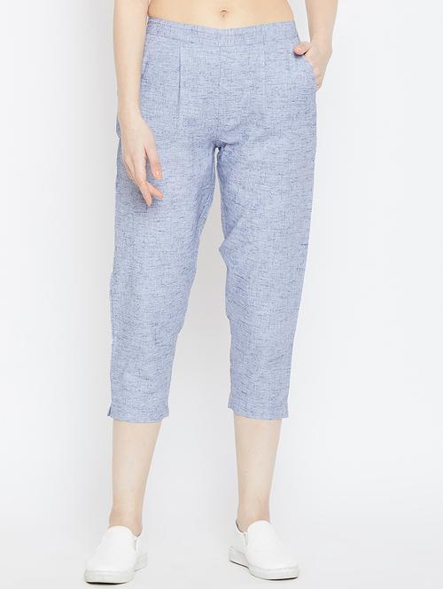 women light blue solids calf length trousers - 16047004 - Very Small Image - 1