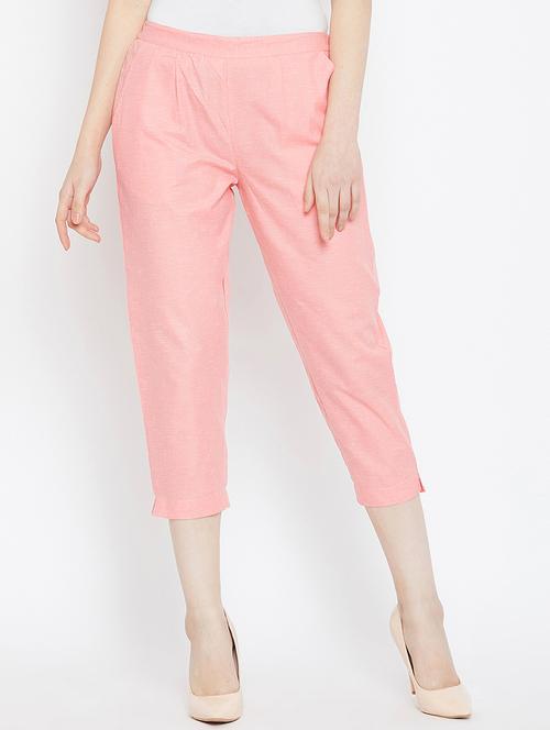 women pink solids calf length trousers - 16047022 - Very Small Image - 1