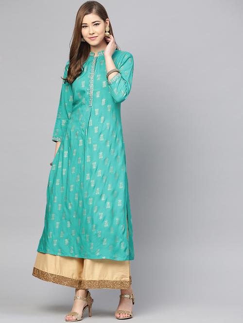 foil print straight kurta - 16047472 - Very Small Image - 1