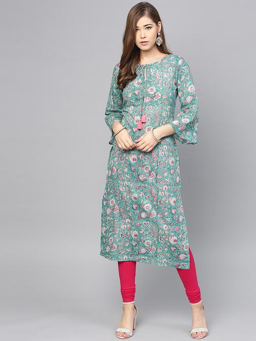 floral straight kurta with drawstring - 16047478 - Very Small Image - 1