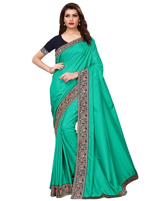 silk blend solid with boarded saree with blouse - 16047531 - Very Small Image - 1