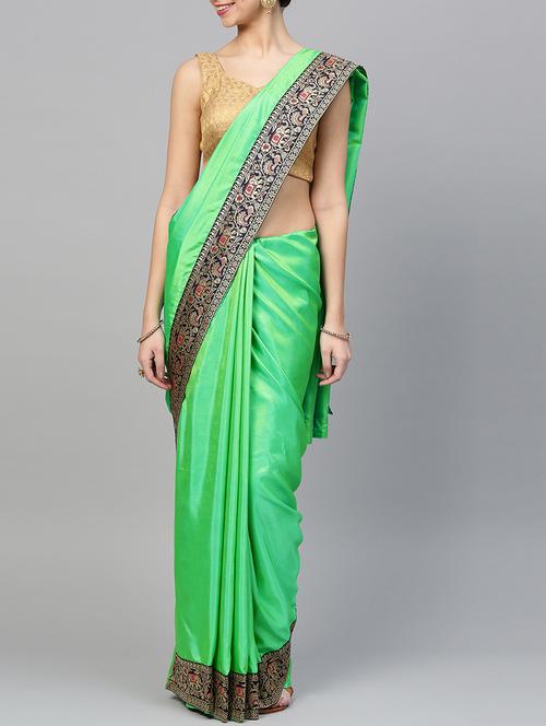 tonal silk blend solid saree with bordered with blouse - 16047534 - Very Small Image - 1