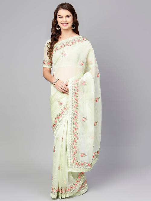 floral embroidered saree with blouse - 16047535 - Very Small Image - 1