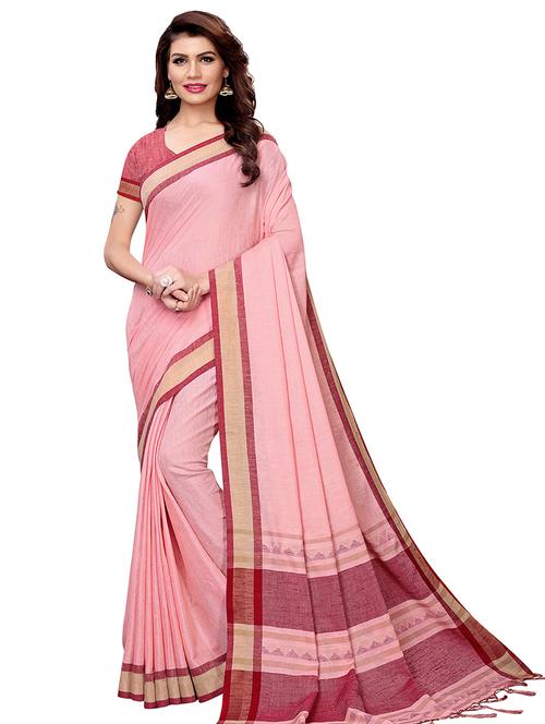 contrast bordered handloom saree with blouse - 16047541 - Very Small Image - 1