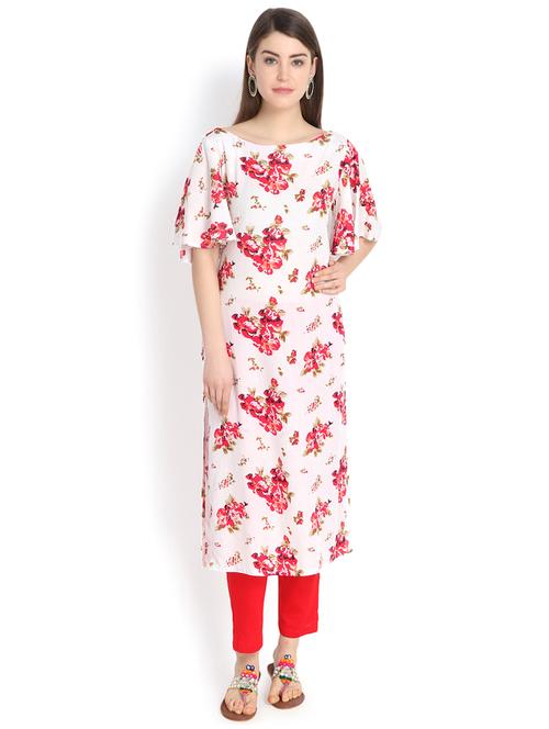 flared sleeves floral straight kurta - 16048108 - Very Small Image - 1