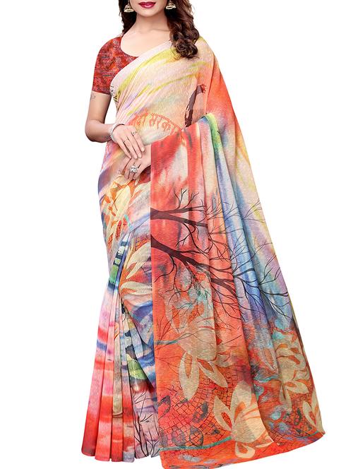 digital graphic printed saree with blouse - 16048452 - Very Small Image - 1