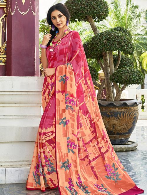 digital floral printed saree with blouse - 16048471 - Very Small Image - 1