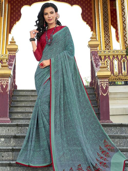 geometrical printed saree with blouse - 16048479 - Very Small Image - 1