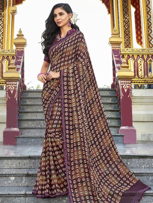 geometrical printed saree with blouse - 16048482 - Very Small Image - 1