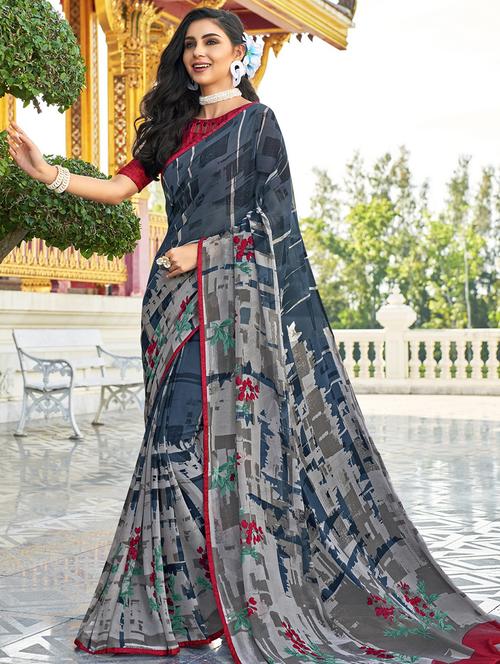 abstract printed saree with blouse - 16048487 - Very Small Image - 1