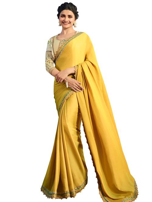 embroidered border yellow saree - 16048895 - Very Small Image - 1