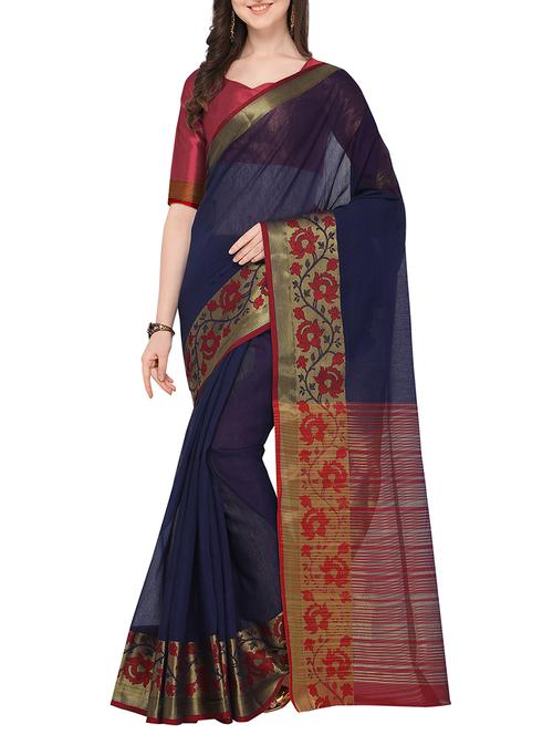 floral zari border gadwal saree with blouse - 16049454 - Very Small Image - 1