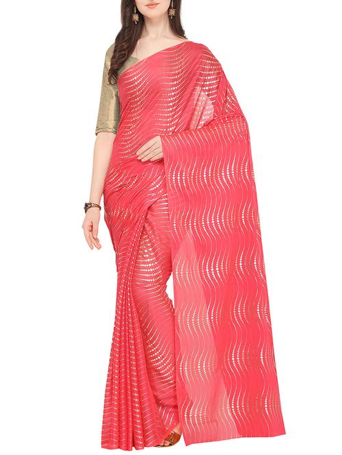 foil printed saree with blouse - 16049460 - Very Small Image - 1