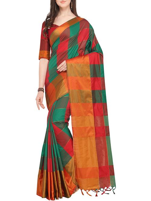 checkered woven saree with blouse - 16049475 - Very Small Image - 1