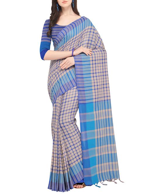 checkered woven saree with blouse - 16049476 - Very Small Image - 1