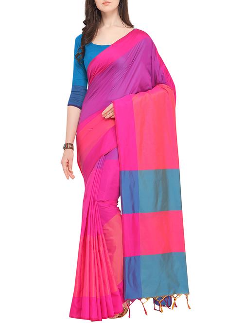 color block woven saree with blouse - 16049491 - Very Small Image - 1