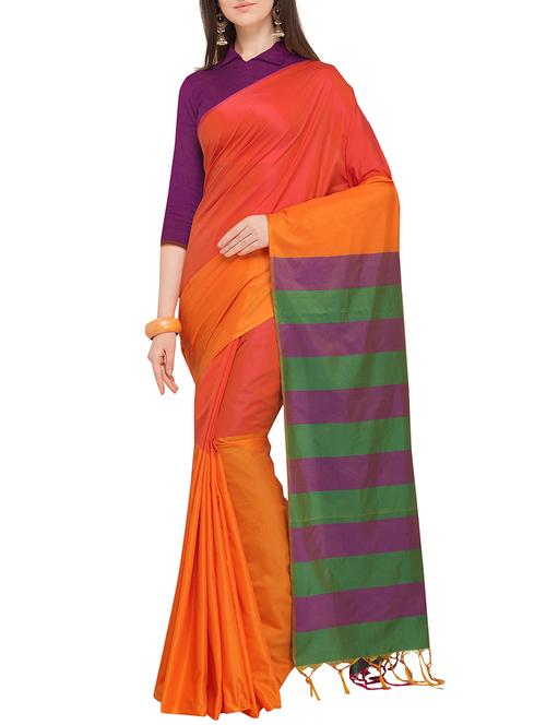 color block woven saree with blouse - 16049495 - Very Small Image - 1