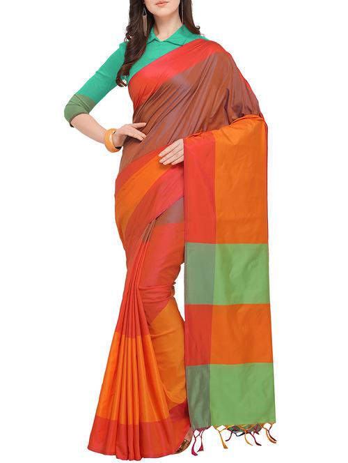 color block woven saree with blouse - 16049497 - Very Small Image - 1