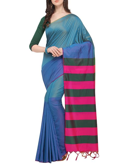 color block woven saree with blouse - 16049499 - Very Small Image - 1