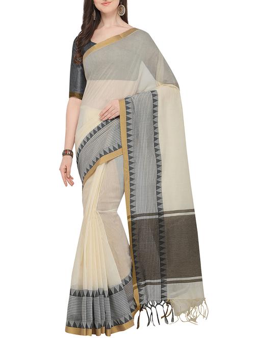 contrast bordered woven saree with blouse - 16049505 - Very Small Image - 1