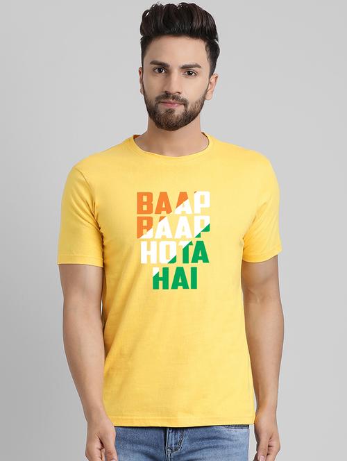 yellow typographic chest print t-shirt - 16050029 - Very Small Image - 1