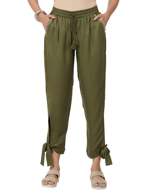 olive solid wrap tapered pant - 16050273 - Very Small Image - 1