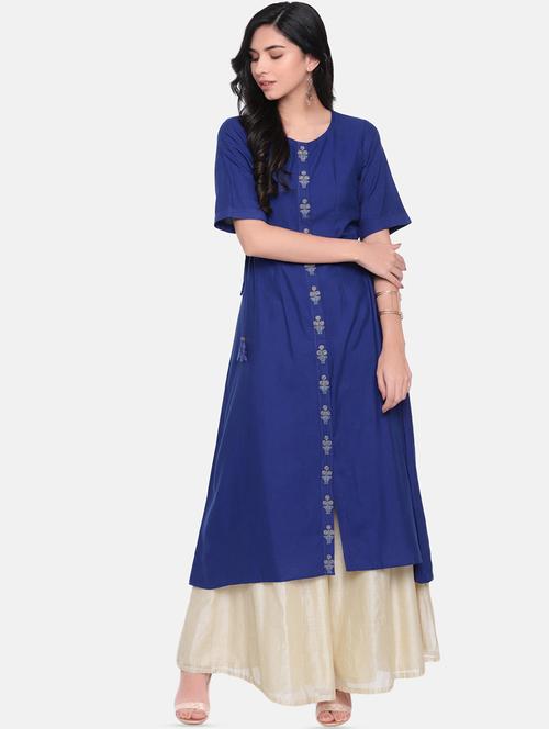 asymmetric solid kurta with tassels - 16050294 - Very Small Image - 1