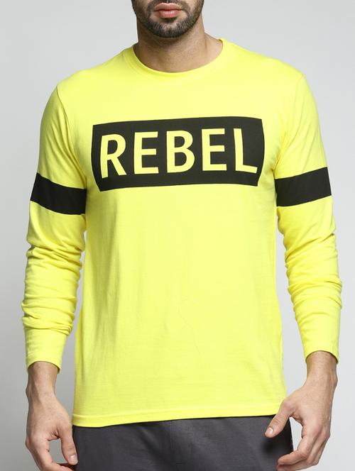 yellow typographic chest print t-shirt - 16050480 - Very Small Image - 1