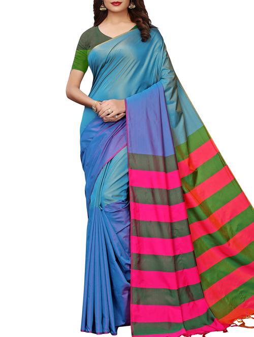 contrast striped pallu woven saree - 16050618 - Very Small Image - 1