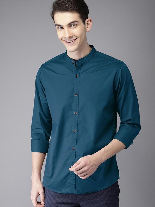 teal solid casual shirt - 16051073 - Very Small Image - 1
