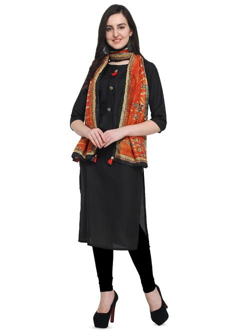 solid straight kurta with stole - 16051143 - Very Small Image - 1