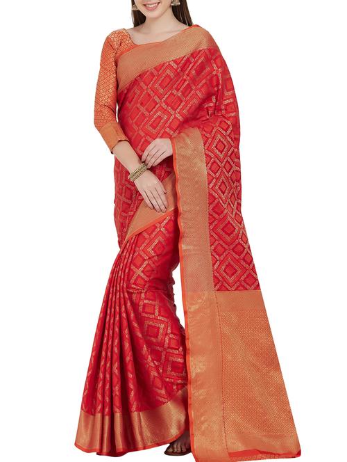geometrical zari motif banarasi saree with blouse - 16051568 - Very Small Image - 1