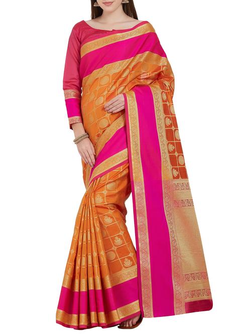 checkered zari motif banarasi saree with blouse - 16051571 - Very Small Image - 1
