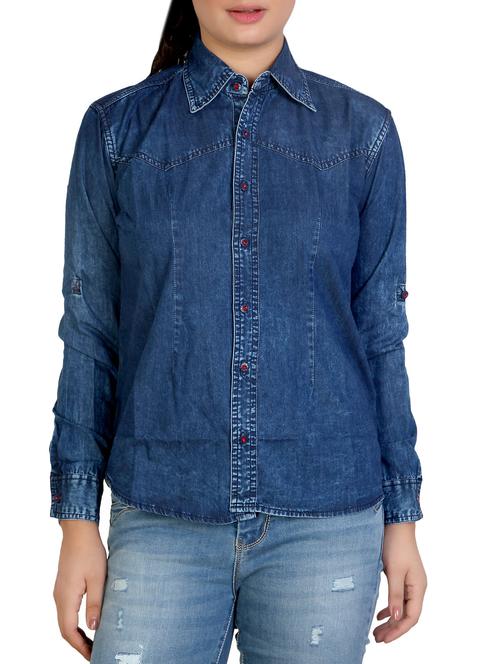 curved hem denim shirt - 16051581 - Very Small Image - 1