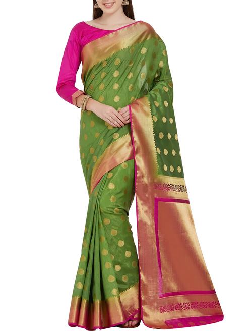 ethnic zari motif banarasi saree with blouse - 16051668 - Very Small Image - 1