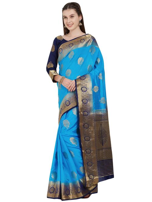 floral zari motif banarasi saree with blouse - 16051669 - Very Small Image - 1
