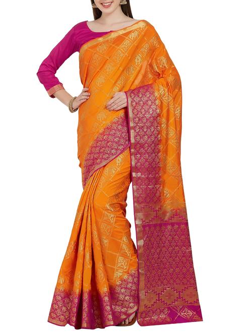 geometrical zari motif banarasi saree with blouse - 16051671 - Very Small Image - 1