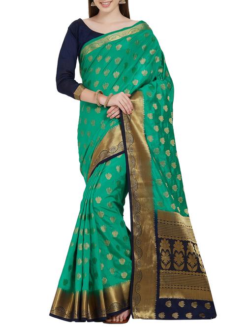 floral zari motif banarasi saree with blouse - 16051676 - Very Small Image - 1