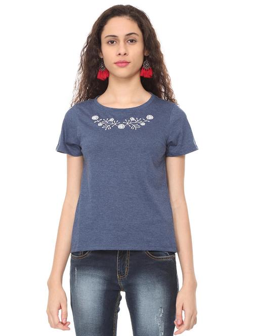 round neck embroidered tee - 16052113 - Very Small Image - 1