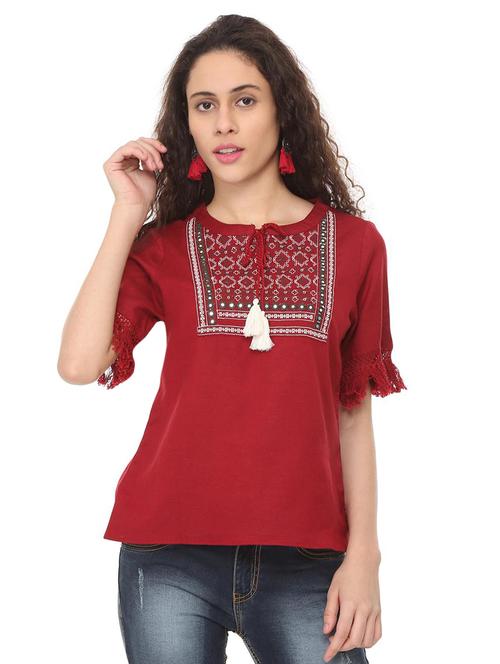 fringed lace embroidered top - 16052116 - Very Small Image - 1