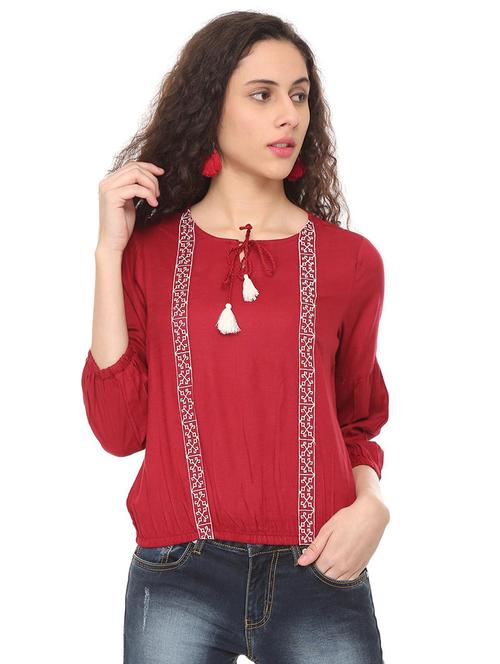 tie up embroidered blouson top - 16052130 - Very Small Image - 1