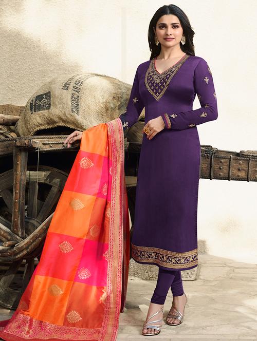 embroidered semi-stitched suit - 16052265 - Very Small Image - 1
