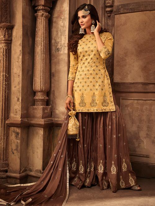 embroidered semi-stitched suit - 16052288 - Very Small Image - 1
