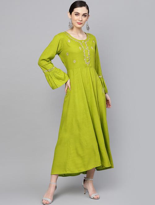 embroidered flared bell sleeves dress - 16052414 - Very Small Image - 1
