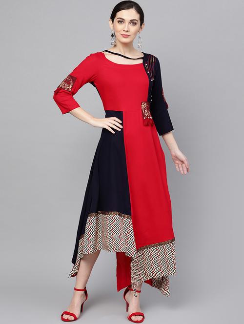 asymmetric color block dress - 16052433 - Very Small Image - 1